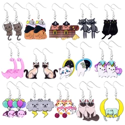 Set Cat Design Dangle Earrings Cute Cartoon StyleAcrylic Jewelry Adorable Female Gift