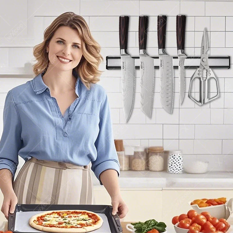 Kitchen Knife Holder Multipurpose Powerful Knife Rack Storage Wall Mounted Magnetic Knife Strip Kitchen Utensils Accessories