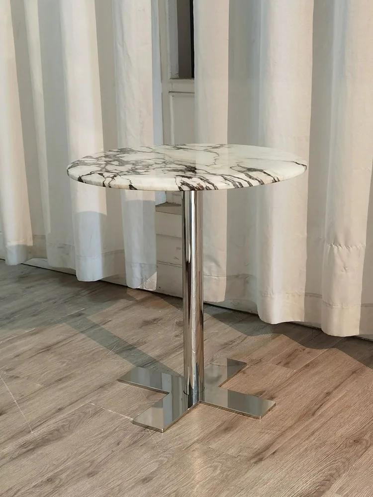 

Light Luxury Natural Baoge Li Li Marble Round Edge Luxury Stone Edge Table Stainless Steel Corner Table New Style