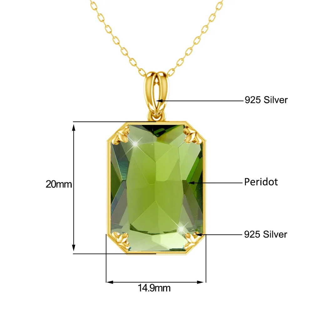 Real Sterling Sliver Necklace Pendant Peridot Birthstone Gold Plated Fine Jewelry  Anniversary Party For Women Accessorie