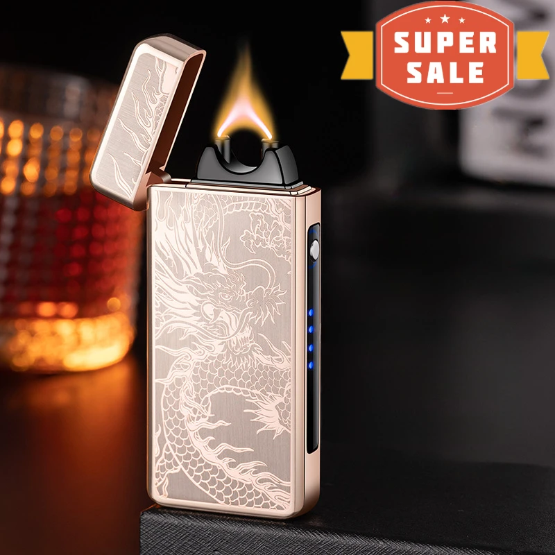 

High Power Windproof Pulse Lighter Dual Electric Arc Plasma Flame USB Rechargeable Metal Cigar Lighter Men's Business Gifts