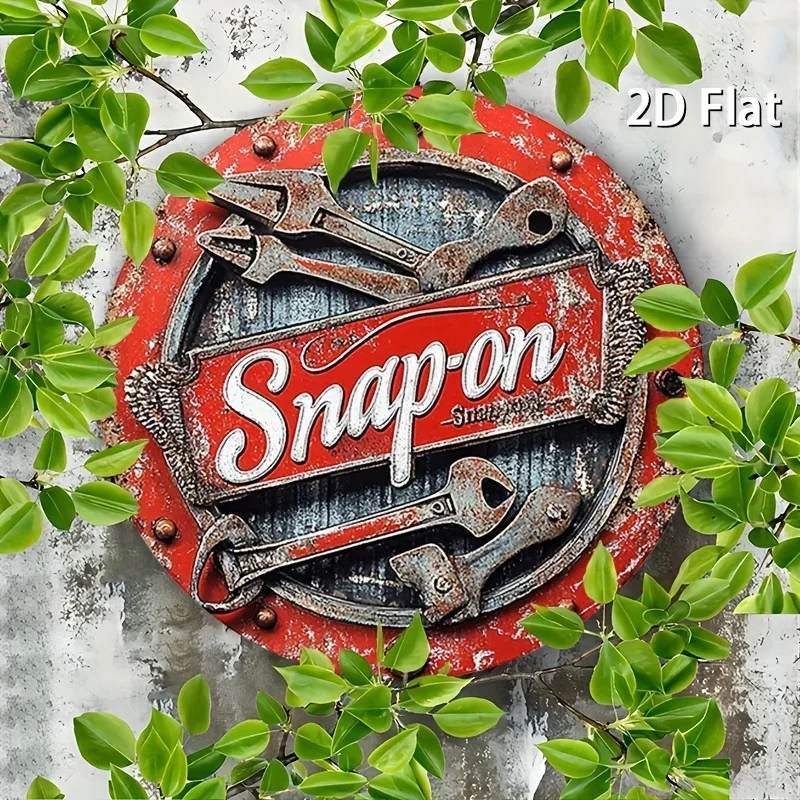 2D Flat 1pc Vintage Metal Sign Snap-on Tools Aluminum Round Poster Bold and Industrial Design Retro Vintage Look Wall Art for Ba view 3
