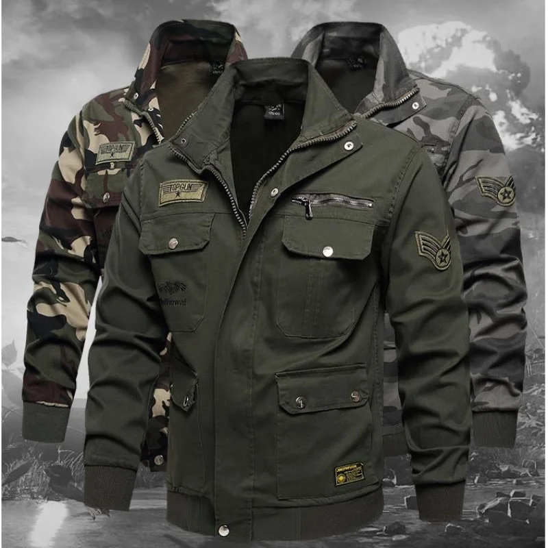 Cotton Elasticity Workwear Jacket Mens Multi Pocket Wear-resistant Casual Tooling Coats Emblem Embroidery Camo Tactical Outwear