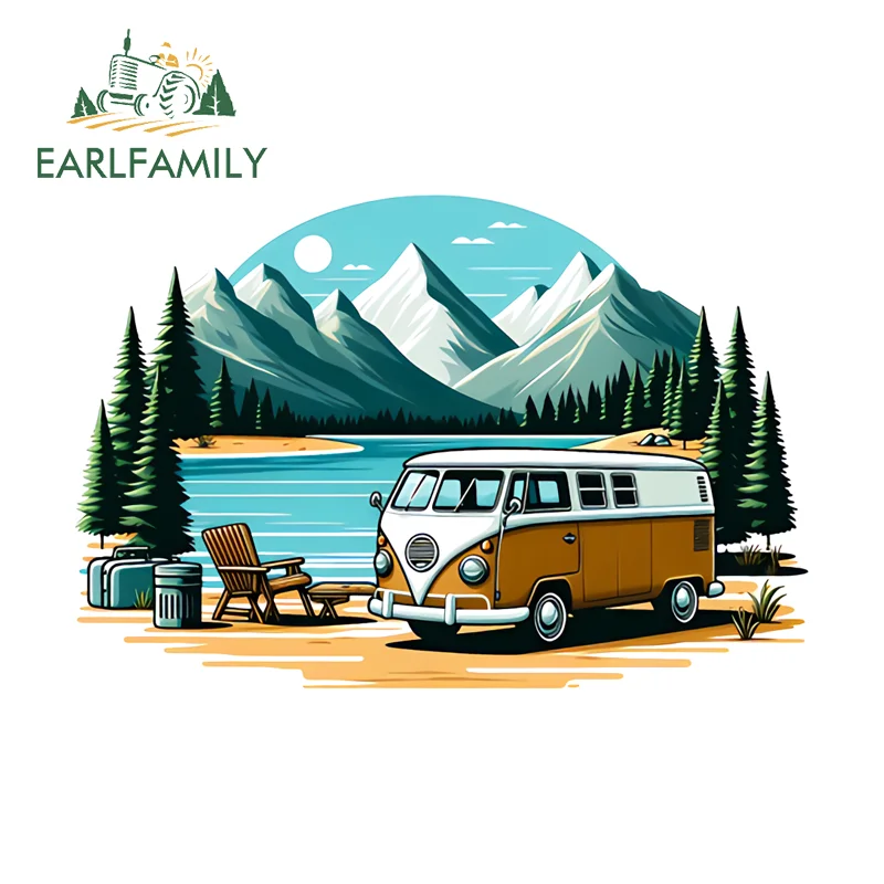 EARLFAMILY Mountain Adventure Camping Car Stickers Retro Van Landscape Decal Scratch Proof Vinyl Graphic Tailgate Window RV