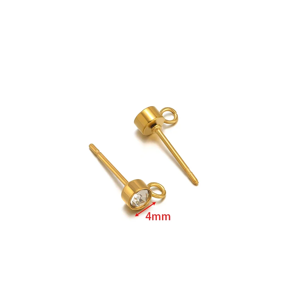 20 Stück Edelstahl Gold Farbe Zirkon Ohrstecker Post mit Haken für DIY Ohrringherstellung Schmuckzubehör Großhandel 3/4/5/6 mm