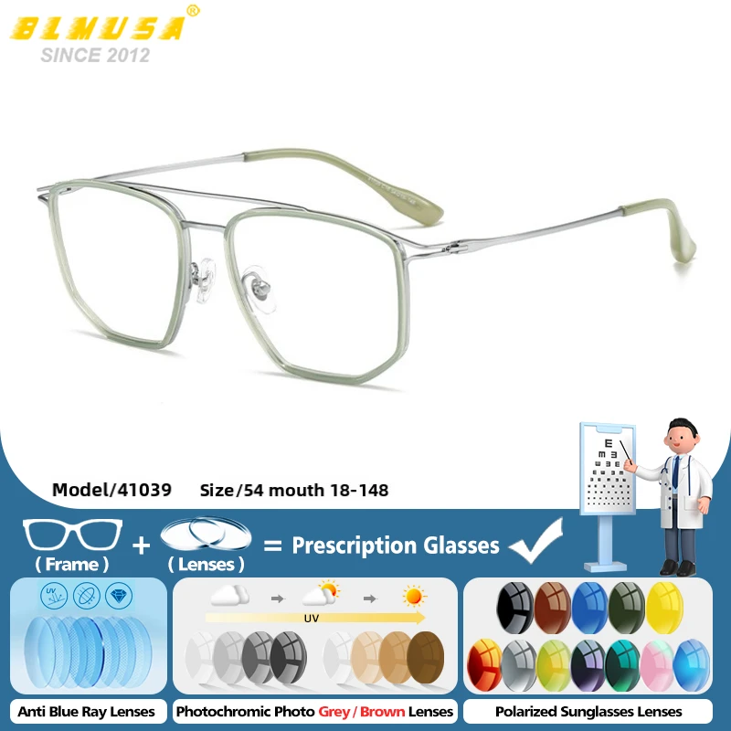 BLMUSA Fashion Pilot Outdoor Myopia Prescription Glasses High Quality Men Anti Blue Light Photochromic Progressive Eyeglasses