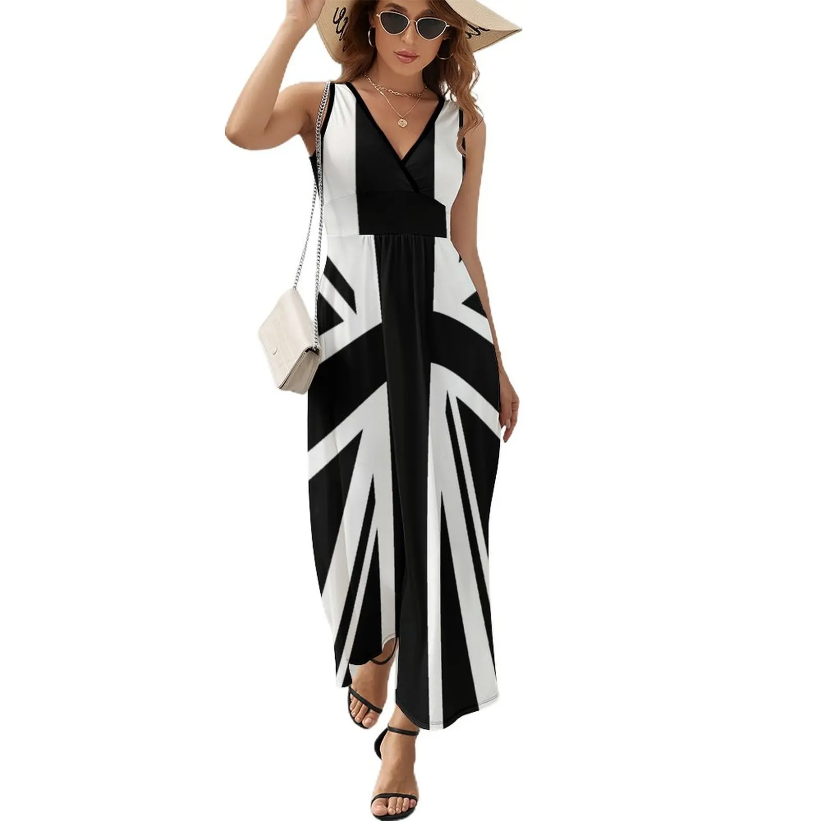 

Union Jack B&W Sleeveless Dress loose women's dress Woman fashion evening dresses ladies