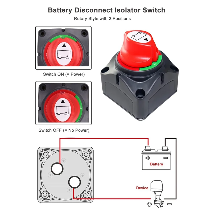 

New Arrival 2 Position Auto Battery Isolator Disconnect Switch 12-48V DC, 275 Amps Continuous, For Car RV And Marine Boat