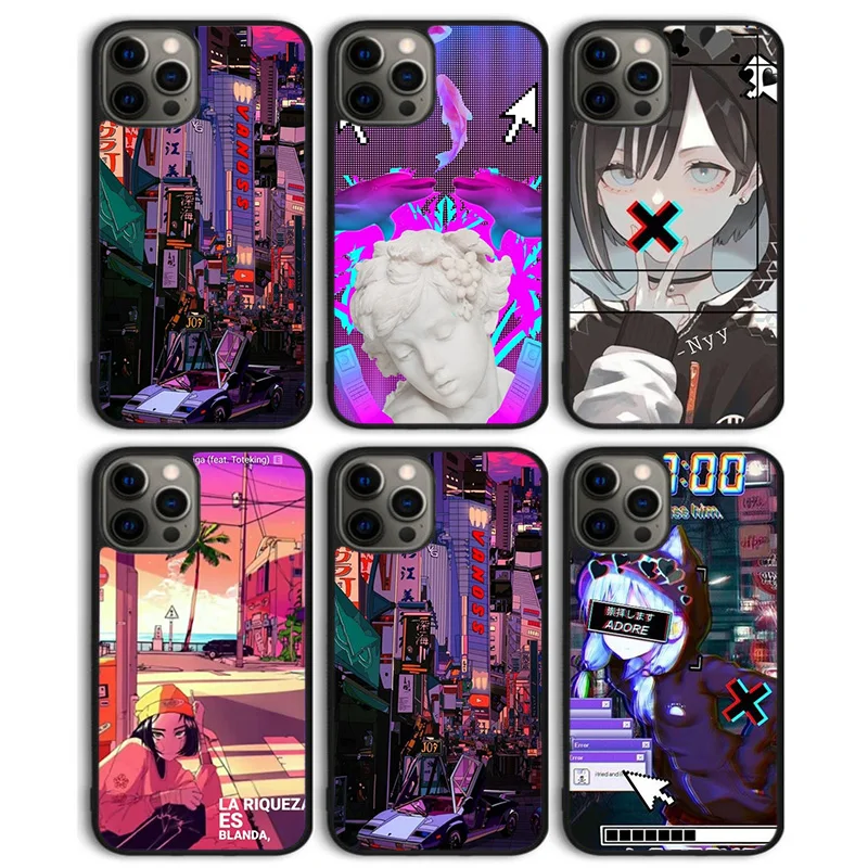 Vaporwave Glitch Phone Case Back Cover for iPhone 16 15 SE2020 14 13 11 12 Pro Max mini XS XR X PlusS Shell Coque