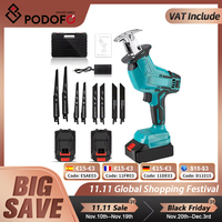 Podofo Electric Reciprocating Saw 21V Cordless Horse Knife Wood Metal Cutting Saw Portable Handheld Saw Power Tool add 2 Battery