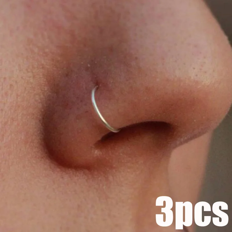 3 قطعة ثقب الجسم التيتانيوم الصلب الحاجز وهمية دائرة كليب حلقة ثقب الأنف الدائري النساء مجوهرات للجسم هوب غير مثقوب الحاجز