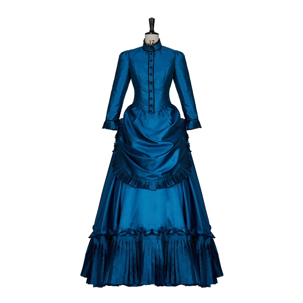 

Ghosts Hetty Cosplay Costume Women's Victorian Blue Top and Skirt Uniform Bustle Gown Dress Civil War Halloween Party Outfit