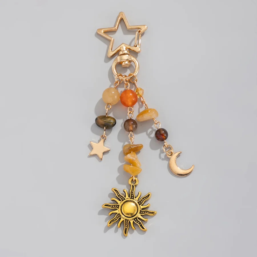 

Retro Moon Sun Pendant Irregular Stone Keychain Pendant Retro Small Butterfly Phone Pendant