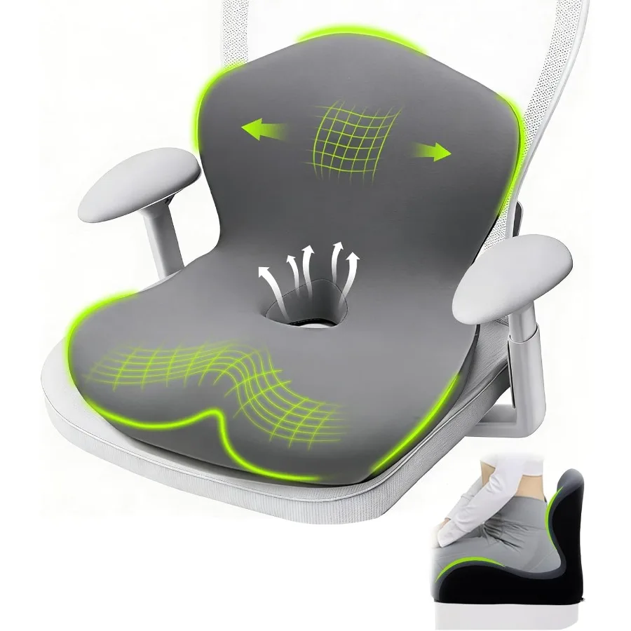

X Large Seat Cushion Office Chair Cushion L-Shaped Ergonomic Car Seat Cushions Memory Foam Chair Cushion Lumbar Support Pillow