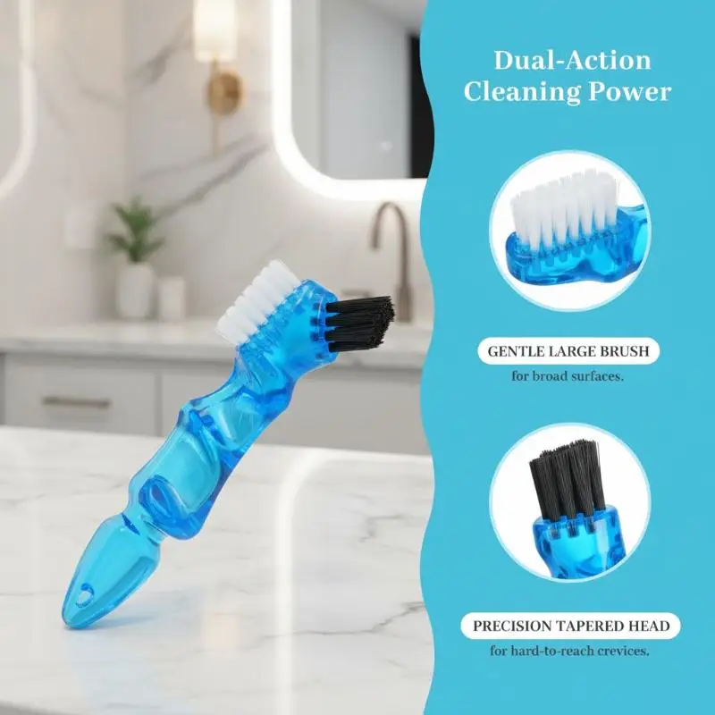 Dual Head False Teeth Denture Cleaning Brush Mini Portable Toothbrush Dental Care Tool for Home Use and Senior Patients