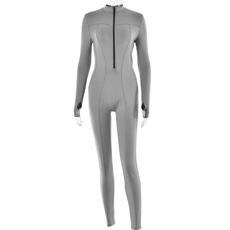 Combinaison Slim à Manches sulfet Fermeture Éclair pour Femme, Sexy, Taille Haute, Col Rond, Nouvelle Collection Automne Hiver 2023