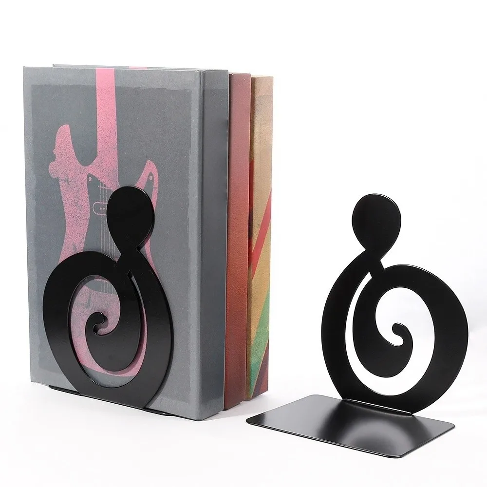 1 Pair L-Shape Music Series Metal Book End Artistic Black Piano Key Bookend Creative Durable Music Score Book Holder