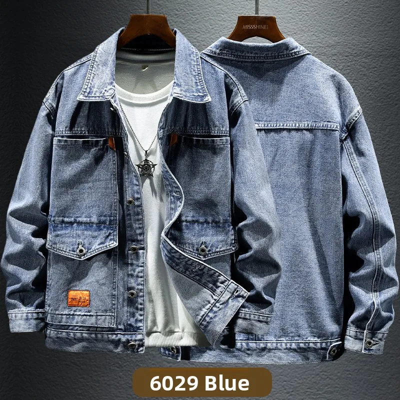 Wear-Resistant Loose Fit Men's Denim Jacket for Work Autumn Winter Welder Heavy Duty Casual Youthful Style Long Sleeve Coat