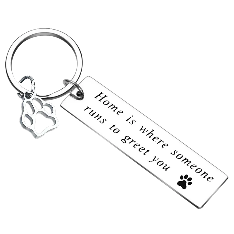 Hot Dog Lover Keychain Realtor Gift Dog Mom Dad Key Rings Pet Owner Rescue Gift Home is Where Someone Runs to Greet You