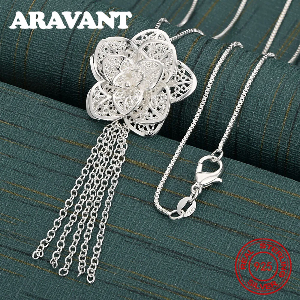 

Ожерелье с подвеской из стерлингового серебра 925 пробы с цветочной кисточкой для женщин, аксессуар для пригородных поездок, рождественский подарок, ювелирные изделия