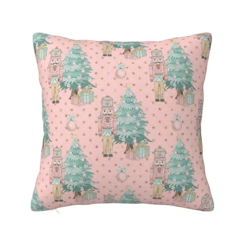 Custom Elegant Nutcracker Next To Tree Pink Pattern Christmas Pillow Case 45x45cm Nordic Cushion Cover Soft Pillowcase