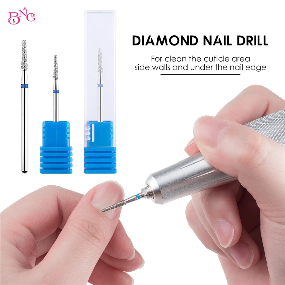 BNG Diamond Nail Bits Tornado Flame Cuticle Drill Bit 3/32" Manicure Cutter Rotary Burr Drill Accessories Spiral Nail Mills Tool