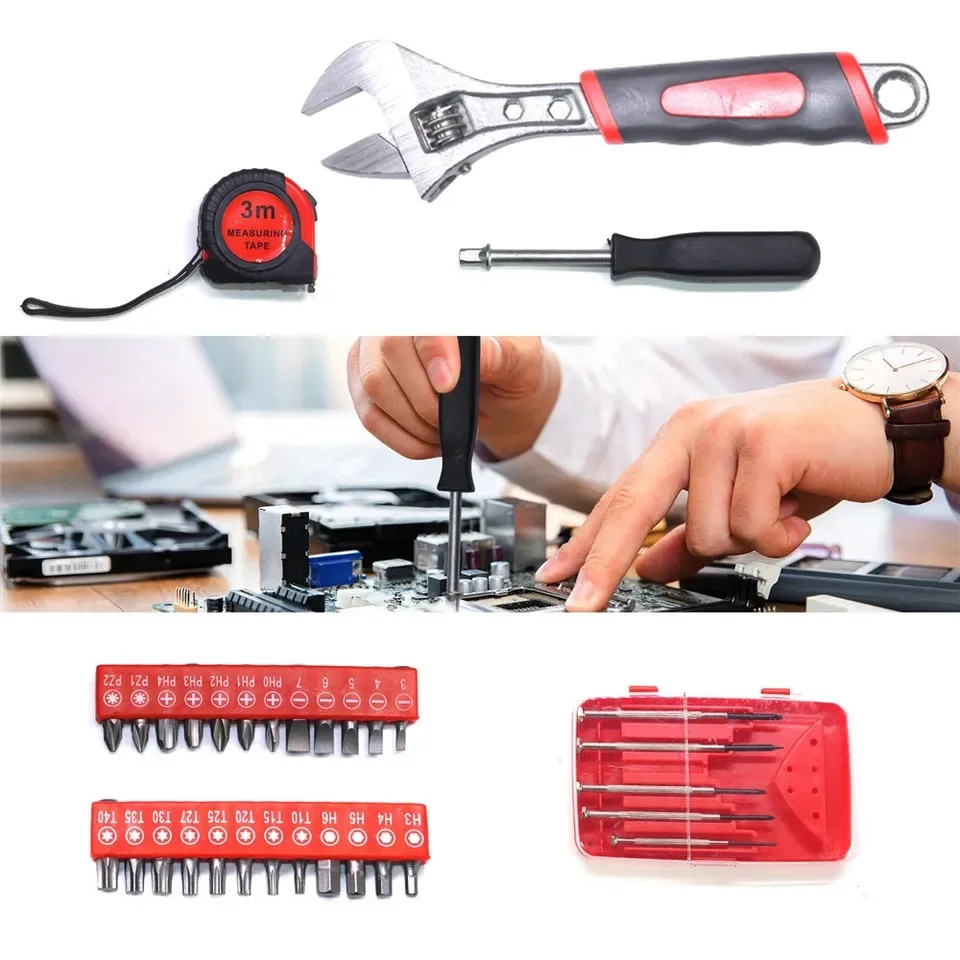 187pcs Aluminum Trolley Case Tool Set Silver House Repair Kit Set Household Hand Tool Set with Tool