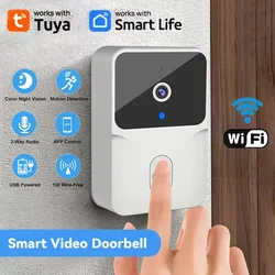 Wireless HD Camera WiFi Video Doorbell By Tuya, Smart Home Security With PIR Motion Detection, IR Alarm, And WiFi Intercom.