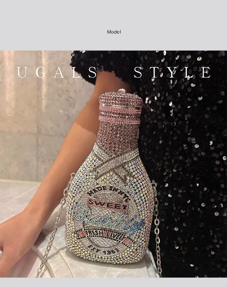

Свадебный клатч в форме бутылки с блестками, женская сумочка, роскошная дизайнерская сумка для банкета, вечерняя сумка с кристаллами и стразами.
