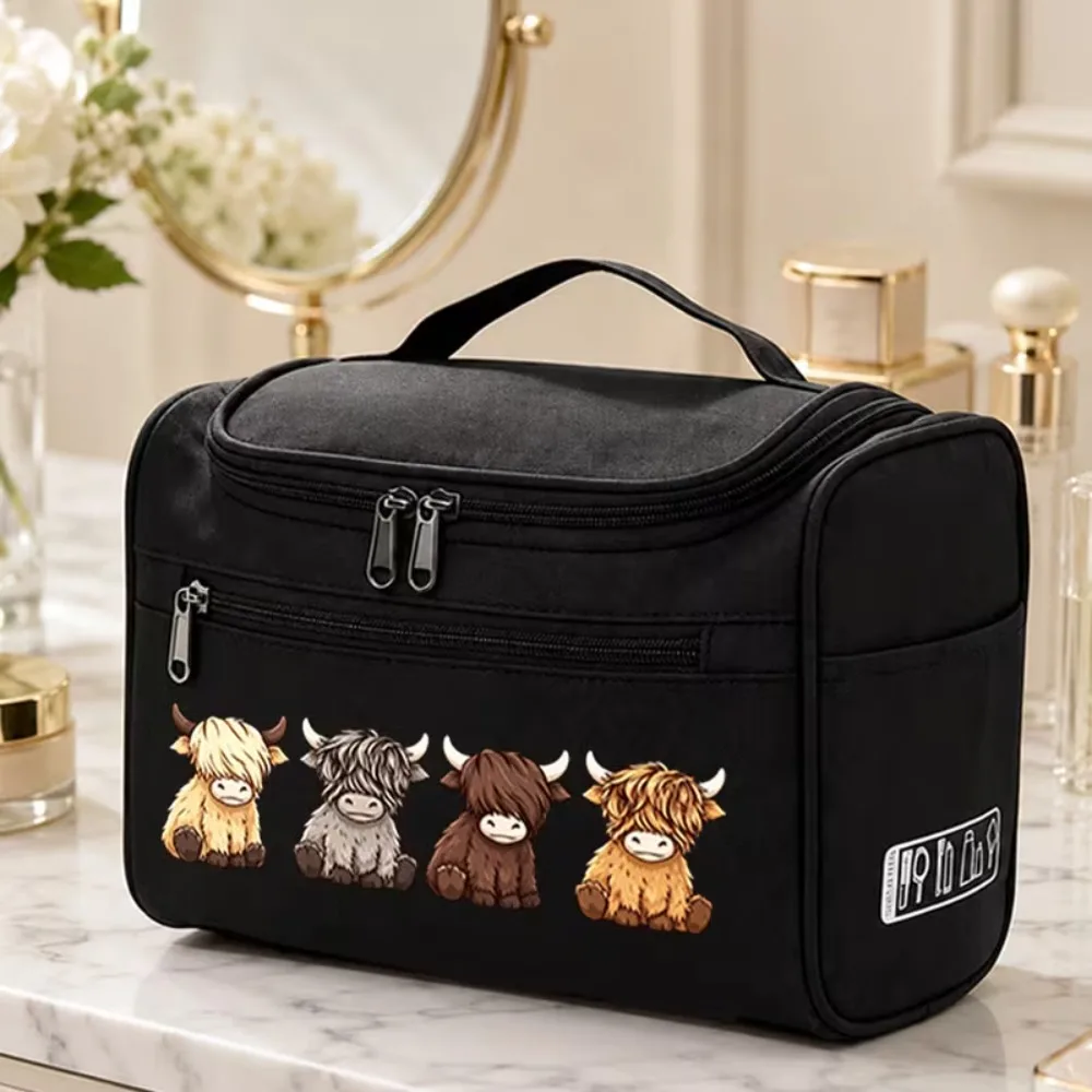 Kosmetiktasche, tragbare Toilettentasche mit Highland-Kuh-Motiv und Tragegriff, vielseitige Tasche mit mehreren Fächern zur Aufbewahrung von Wasch- und Kosmetikartikeln für Damen, ideal für Reisen und den täglichen Gebrauch. – Detail 5