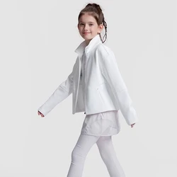 4-15Y Girls Yoga Jackets Full Zip Athletic Running Riding Coats Children Long Sleeve Sports Gym Top Kids Loose Casual Outwear