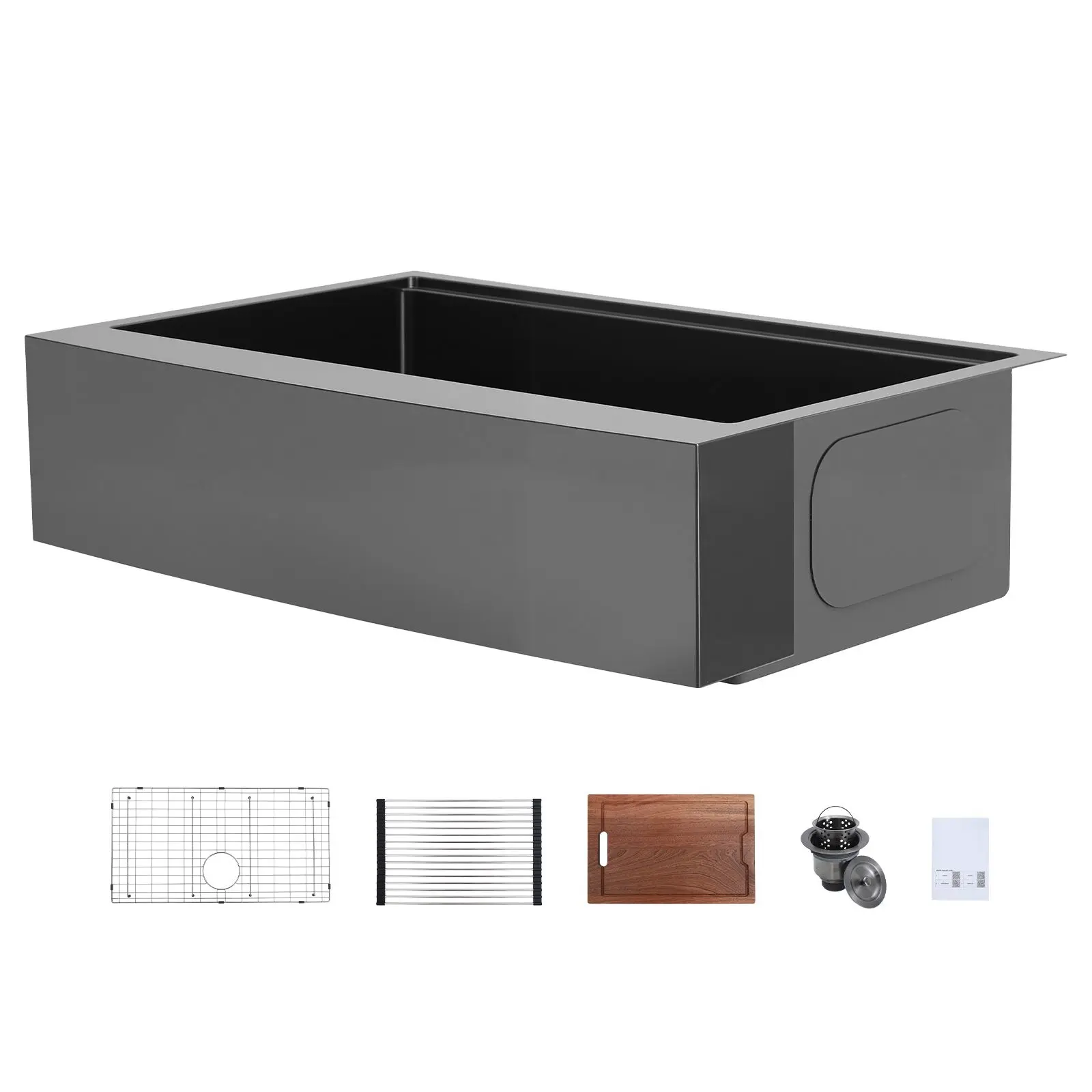 33-inch Kitchen Undermount Single Bowl Sinks, Stainless Steel Drop-In Farmhouse Basin with Ledge & Accessories, Household
