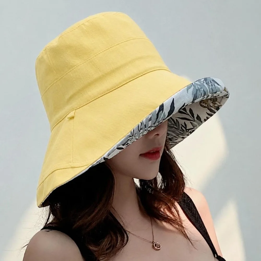 Panama Style Bucket Hat Reversible Double Sided Wearable Sun Visor Cap Breathable Four Seasons Big Brim Hat for Women