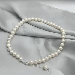 9-10mm Freshwater Pearl Necklace 925 Sterling Silver Choker Necklaces For Women Birthday Classic Present