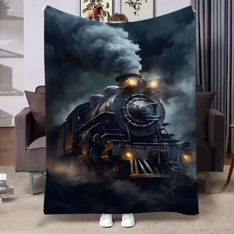 

Vintage Train Blanket - Ultra-Soft Flannel Throw