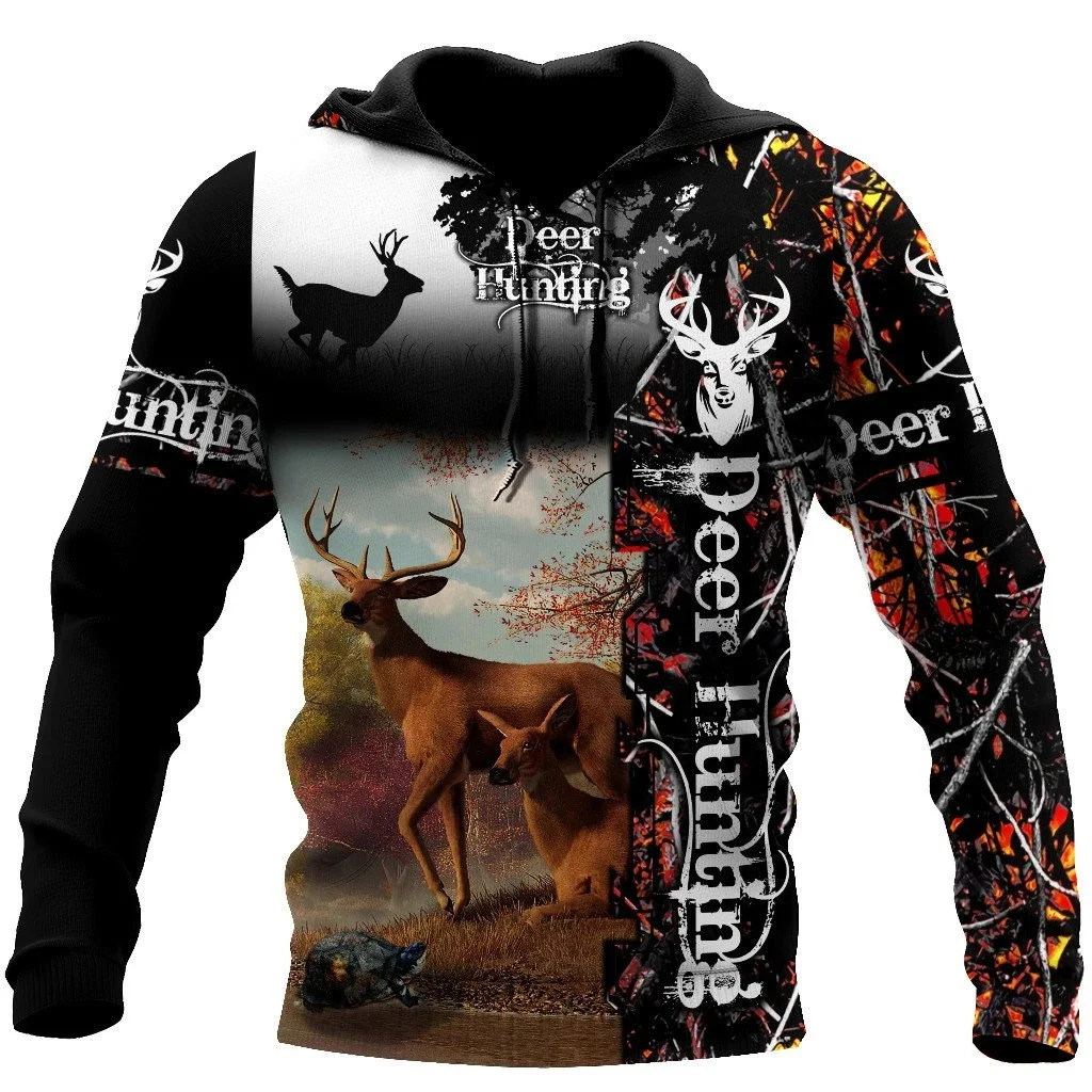 New 2023 Men Outdoor Camouflage Hoodies Hunting Animal Deer Elk Print Unisex Hooded Sweatshirt Euro Size Clothing Pullover S-6XL