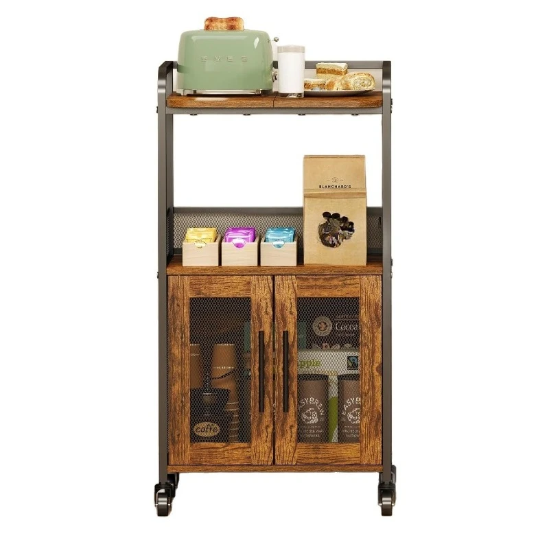 Drawer-type double-door cabinet, floor-to-ceiling metal storage rack, household high-end multi-functional display cabinet