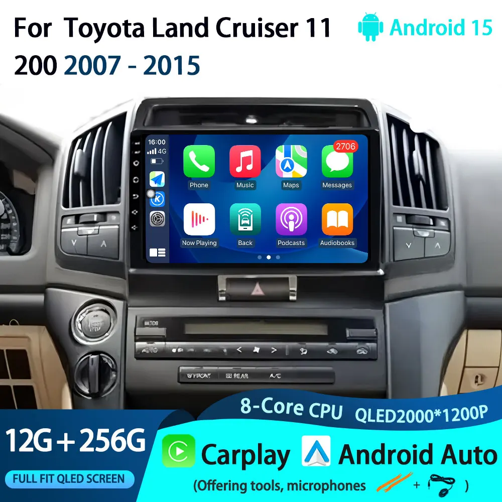 

Android 15 For Toyota Land Cruiser 11 200 2007-2015 Car Radio Multimedia Navigation Android AUTO BT Carplay Touch 2K QLED Screen