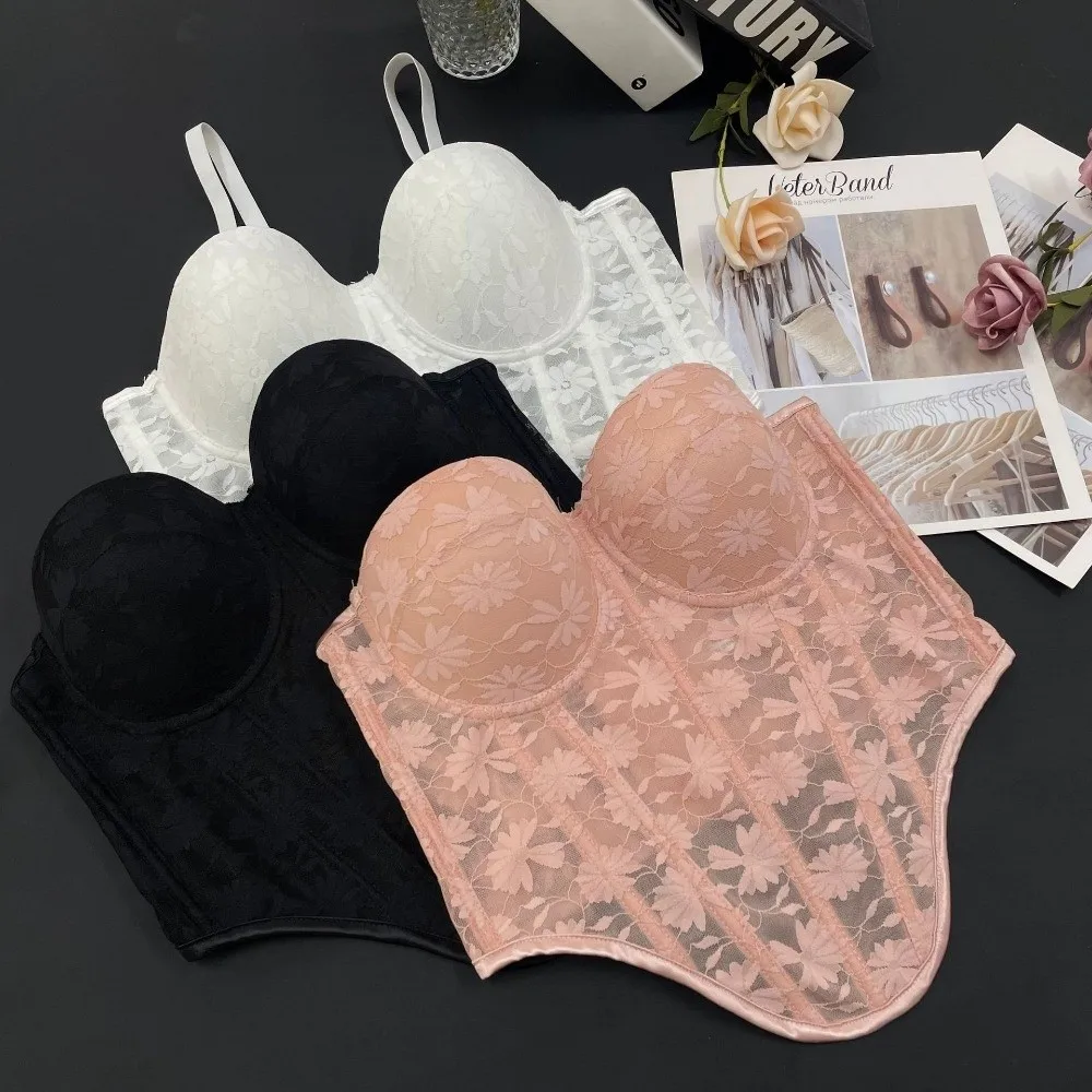 

Spicy Girl Style with Buckle Lace Camisole with Pads Mesh Flower Sleeveless Crop Tops Streetwear Elegant Suspender Vest Ladies