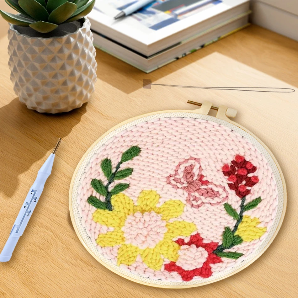 

GATYZTORY Flower Punch Needle Kits Home Decor Needlework Supplies Floral Diy Punch Needle Kit Interior Craft Supplies