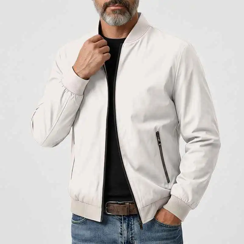 2026 Autumn 3D Men's High Street Fashion Simple Threaded Neck Loose Jacket