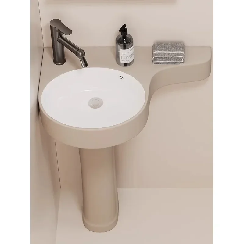 Small-sized floor-standing ceramic column basin Large-capacity bathroom balcony washbasin washbasin shampoo basin