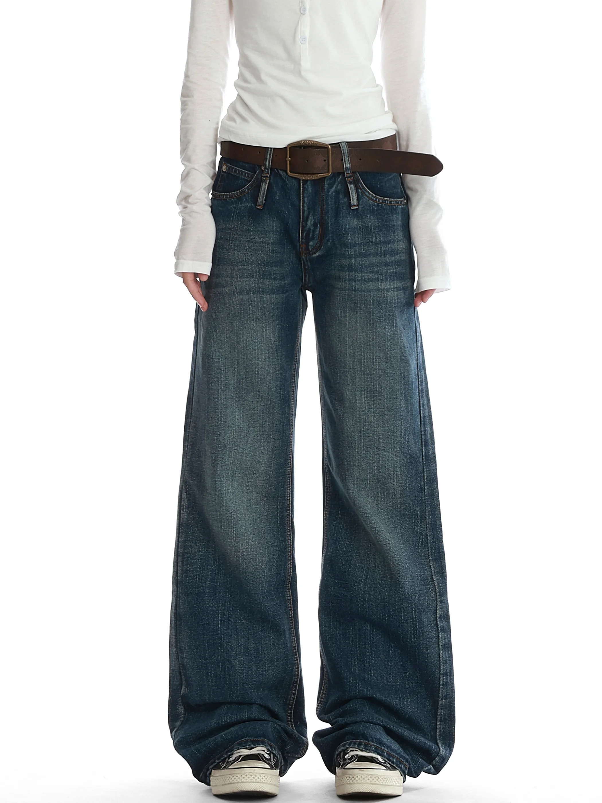 

Винтажные американские джинсы в стиле High Street для женщин, осенне-зимние, новые, базовые, прямые, в пол, с эффектом потертости