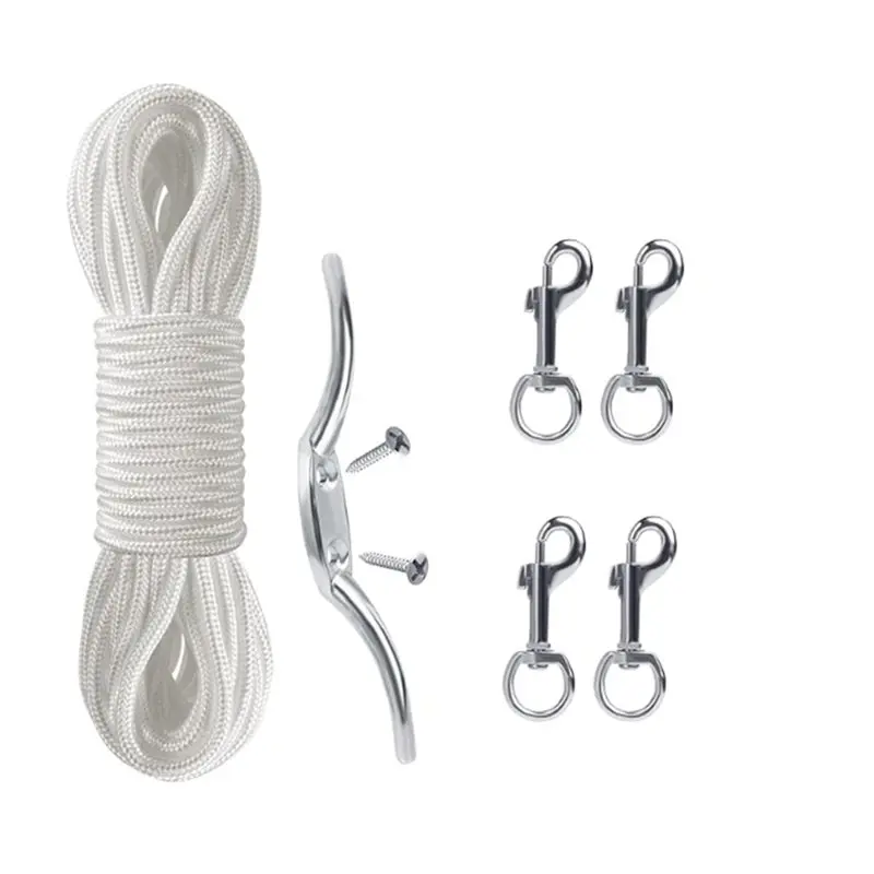 

L60A Flag Rope And Clips Kit - 50Ft Flag Pole Rope Halyard With Cleat Hook & 4 Pcs Swivel Snap Clips For Flagpoles Up To 25Ft