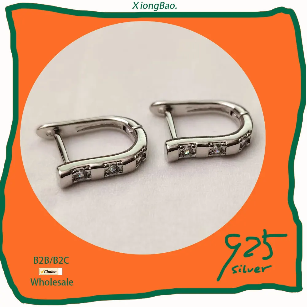 

Round crystal Earring Ear Stud Female Woman Jewelry U Type New Design 1 Pair Cool Punk Men's 925 Sterling Silver Hoop Piercing