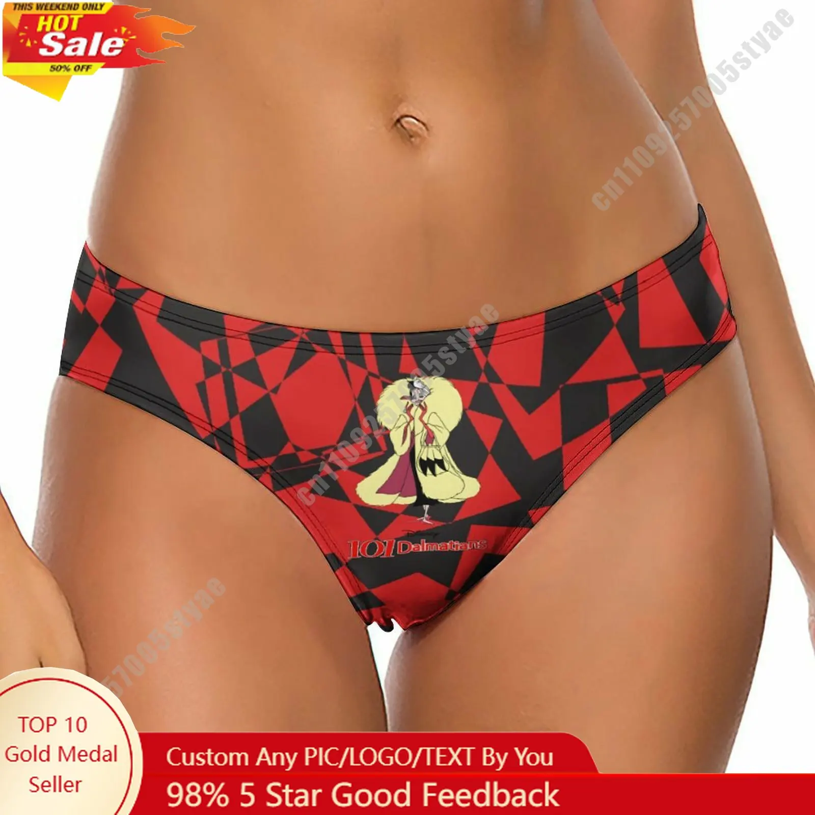 

Cruella De Vil Underpants Disney Cartoon Women Pure Cotton Thong Underwear Custom Your Photo Logo Text Lightweight Breathable