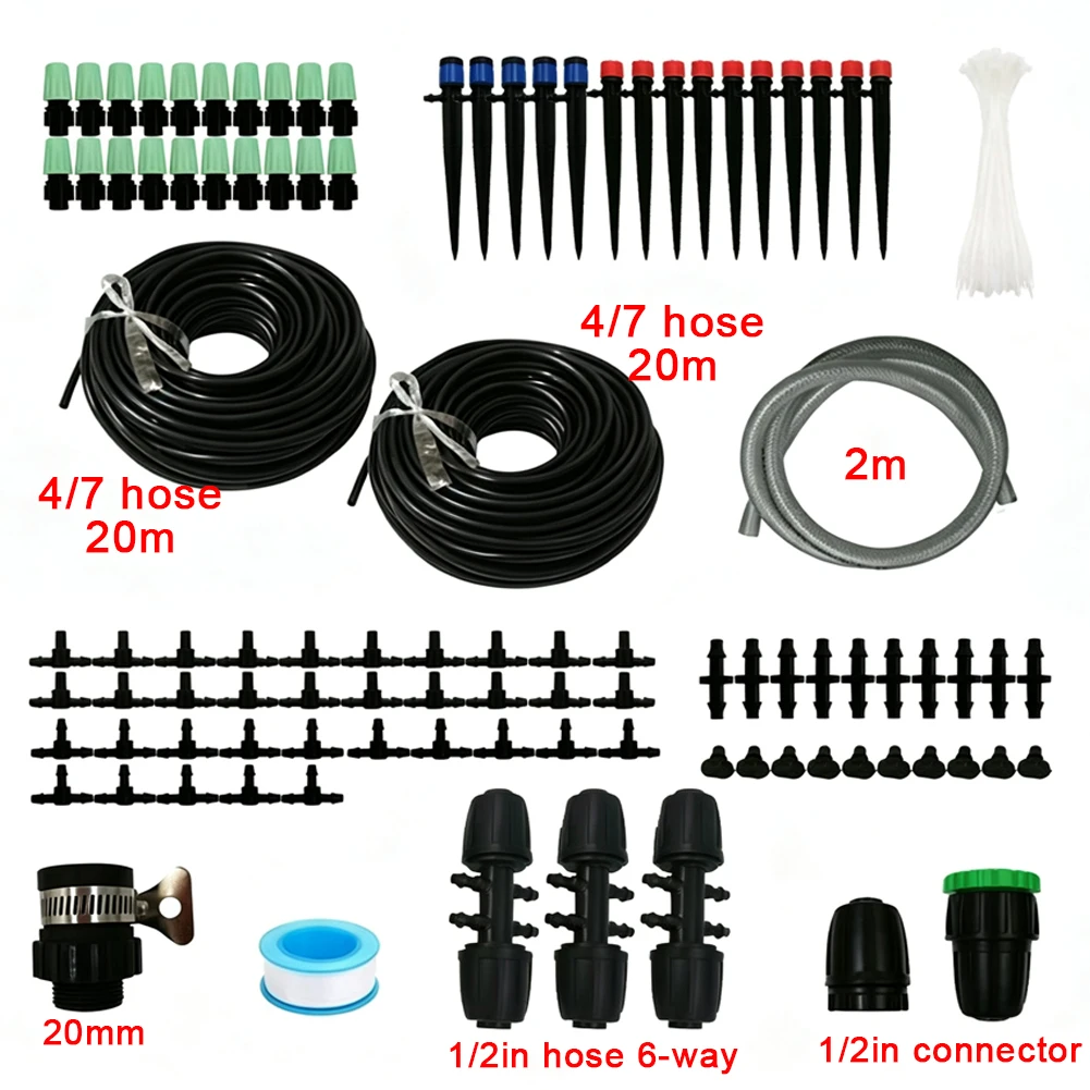 40M Drip Irrigation Kit with 2 Meter Main Pipe PVC PE Material for Efficient Water Distribution in Garden Yard