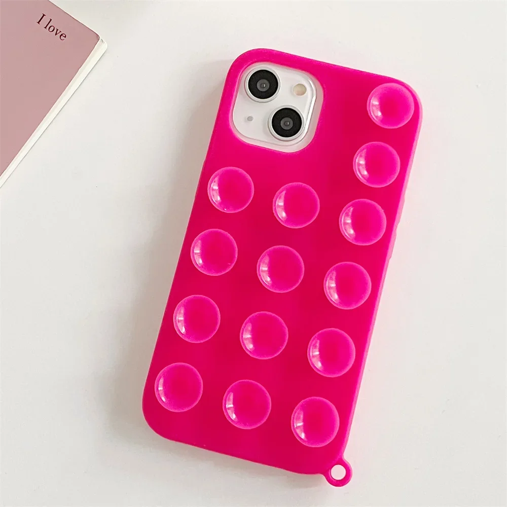 Cute Creative Suction Cup Phone Case For iPhone 15 14 13 12 11 Pro Max INS Extra Gadget Holder Funny Soft Silicone Back Cover