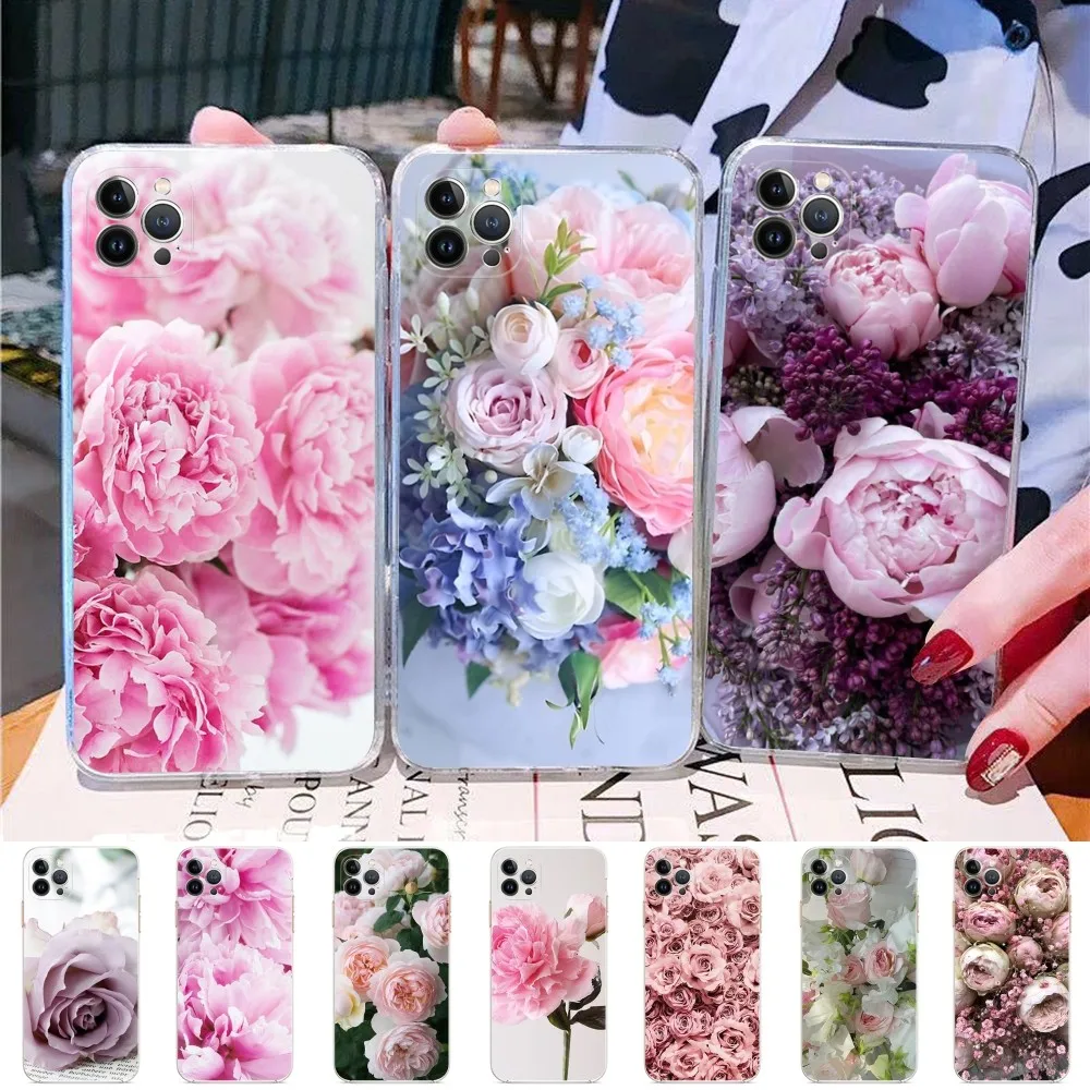 Elegant Peony Flower Phone Case For iPhone 15 14 11 12 13 Mini Pro XS Max Cover 6 7 8 Plus X XR SE 2020 Funda Shell