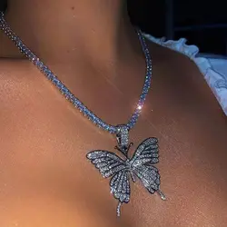 Sparking Crystal Pave Butterfly Pendant Cubic Zircon 3D Butterfly Pendant Necklace Fashion Butterfly Jewelry Pendant